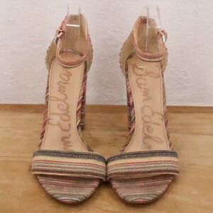 Sam Edelman Yaro Block Heel Sandal Womens Size 8.5 Rainbow Stripe Fabric Boho